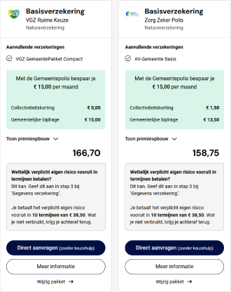 Vergelijking van de paketten van VGZ en Zorg en Zekerheid.